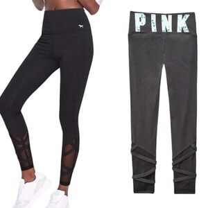PINK High Waisted Strappy Logo Athletic Leggings